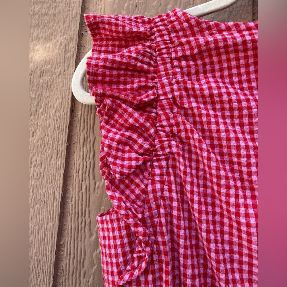 Free Assembly XS Pink&Red Gingham Ruffle Peplum Top - Picture 4 of 9